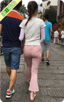 [休闲裤] 街拍极品粉色紧身裤微透内痕美女饱满圆润大PP-408MB