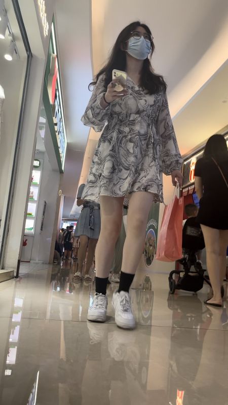 【XPCD】055☆☆☆极品白灰色连衣短裙美女抄底可爱图案白
